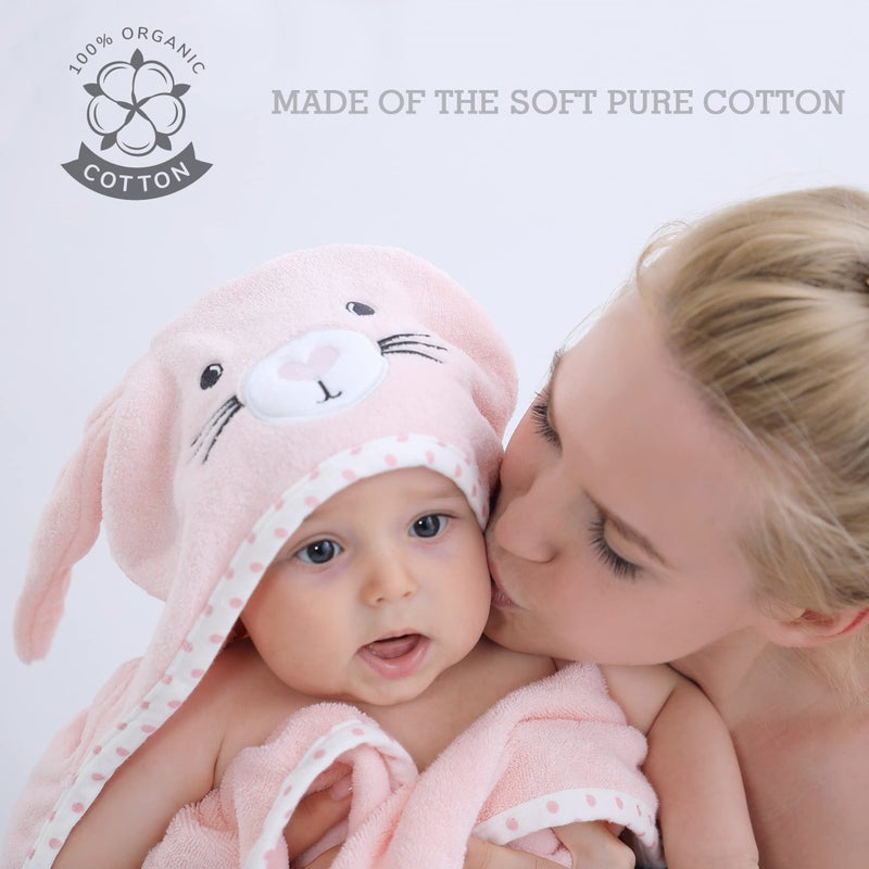 TBEZY Baby Hooded Towel with Unique Animal Design Ultra Soft Thick Cotton Bath Towel for Newborn (Bunny) - Image 3