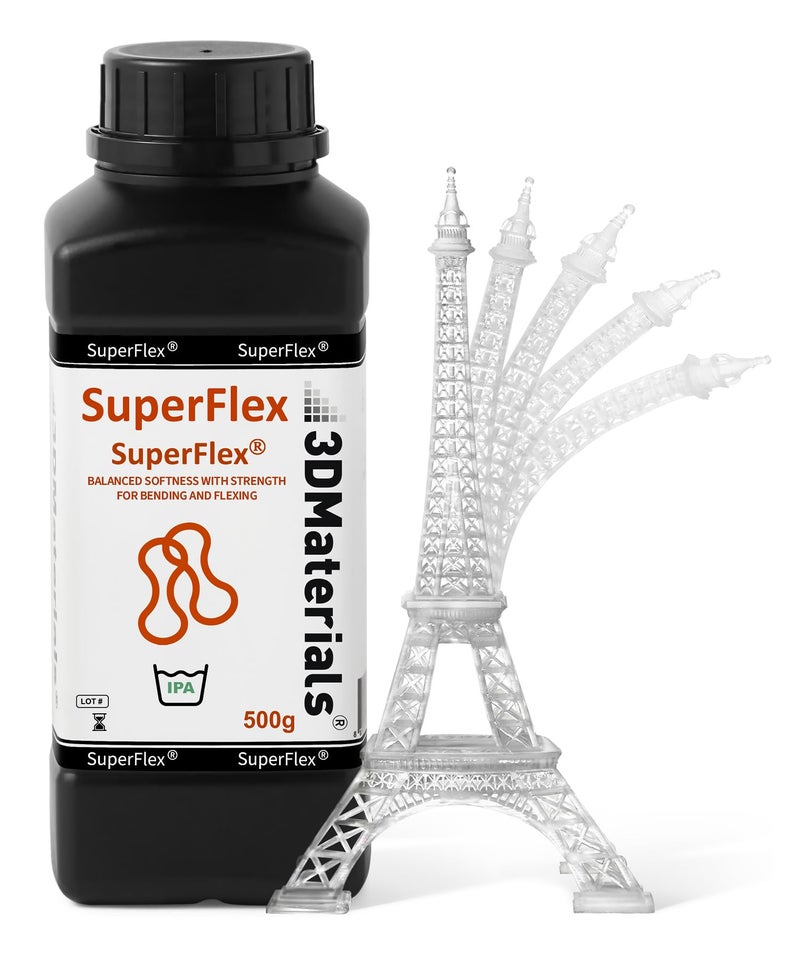 3DMaterials Superflex 3D Printer Resin, Softness 80A Simulating Flexible Rubber, Made in Korea by 3DMaterials (500g, Clear) - Image 1