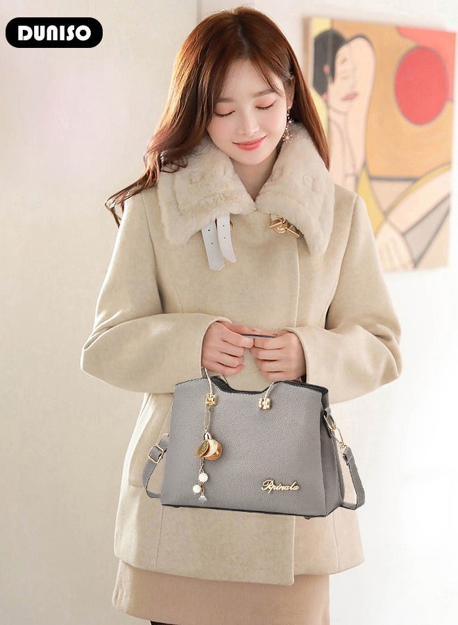 DUNISO Women's Fashion Handbag Faux Leather Crossbody Bag For Women Large Capacity Bow Trim Tote Bags Top Handle Satchel Fashionable Travel Shoulder Bag For Ladies  - Image 3