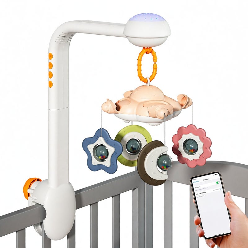 Baby Crib Mobile with Projection Night Light Soothing Music White Noise Hanging Rattle Toys 360° Rotatable Wireless BT Connection Nursery Soother Toy for Infants Toddlers - Image 1