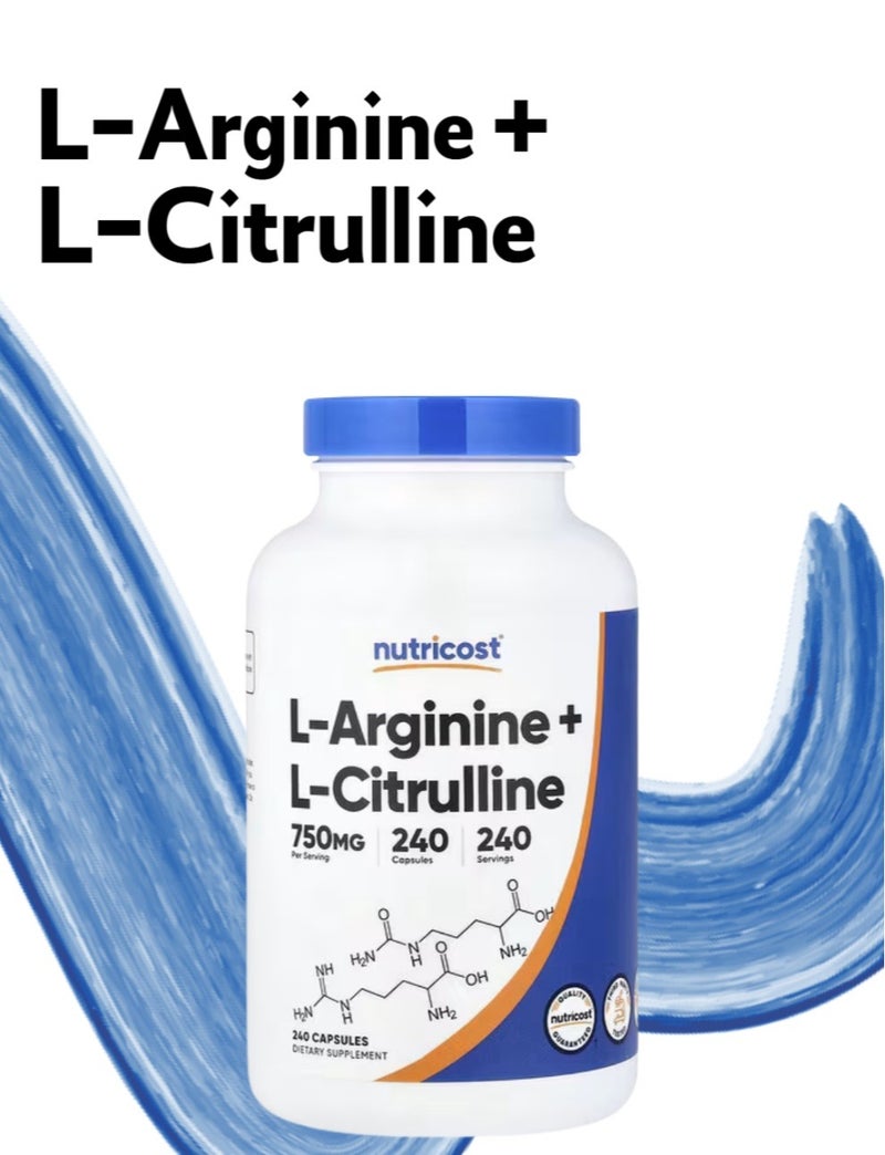 Nutricost, L-Arginine + L-Citrulline, 240 Capsules - Image 1