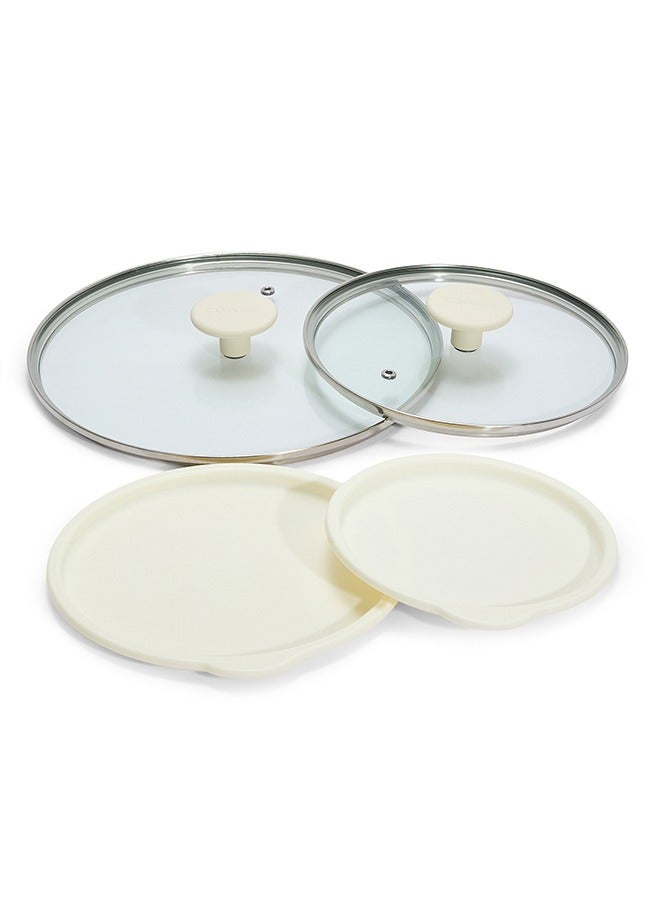 CAROTE 15 Piece Detachable Swiss Granite Cookware Set, Non-Stick, 1x16cm Frypan, 1x20cm Frypan, 1x16cm Saucepan, 1x20cm Saucepan with tempered glass lid, 1x26cm Deep Frypan with tempered glass lid, 1x16cm fridge lid, 1x20cm fridge lid, 2 handles, 4x Pan protector, Ice Cream Color  - Image 2