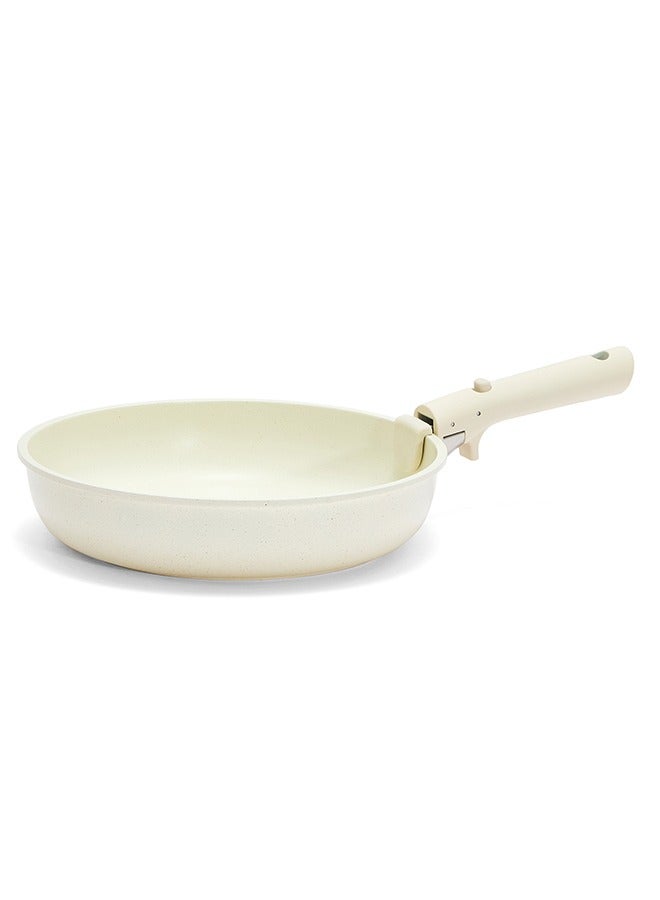 CAROTE 15 Piece Detachable Swiss Granite Cookware Set, Non-Stick, 1x16cm Frypan, 1x20cm Frypan, 1x16cm Saucepan, 1x20cm Saucepan with tempered glass lid, 1x26cm Deep Frypan with tempered glass lid, 1x16cm fridge lid, 1x20cm fridge lid, 2 handles, 4x Pan protector, Ice Cream Color  - Image 3