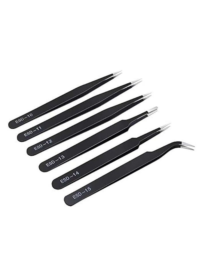 PROMASS 6PCS Precision Tweezers Set, Upgraded Anti-Static Stainless Steel Curved of Tweezers, for Electronics, Laboratory Work, Jewelry-Making, Craft, Soldering, etc - Image 1