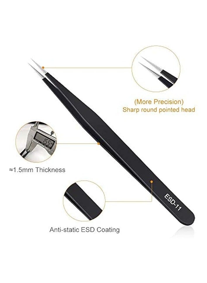 PROMASS 6PCS Precision Tweezers Set, Upgraded Anti-Static Stainless Steel Curved of Tweezers, for Electronics, Laboratory Work, Jewelry-Making, Craft, Soldering, etc - Image 2