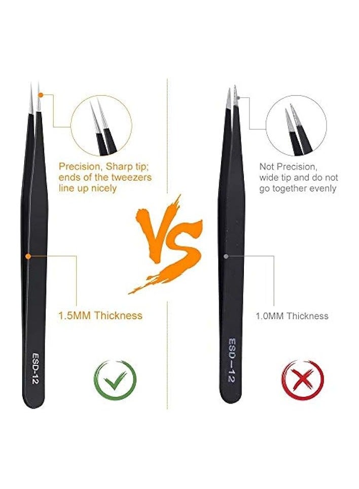 PROMASS 6PCS Precision Tweezers Set, Upgraded Anti-Static Stainless Steel Curved of Tweezers, for Electronics, Laboratory Work, Jewelry-Making, Craft, Soldering, etc - Image 4