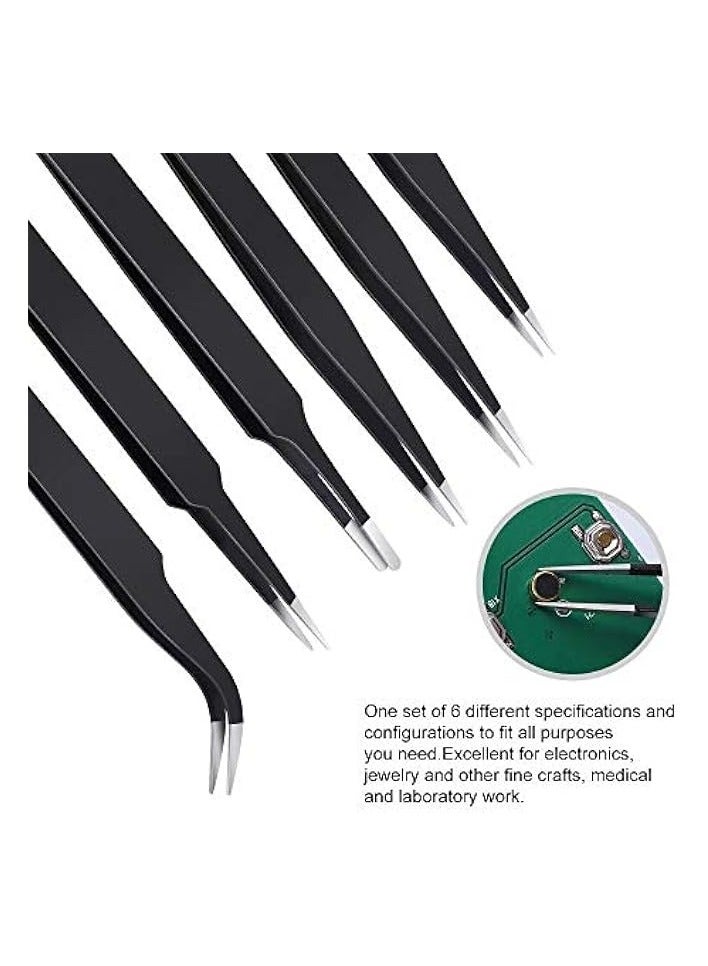 PROMASS 6PCS Precision Tweezers Set, Upgraded Anti-Static Stainless Steel Curved of Tweezers, for Electronics, Laboratory Work, Jewelry-Making, Craft, Soldering, etc - Image 5