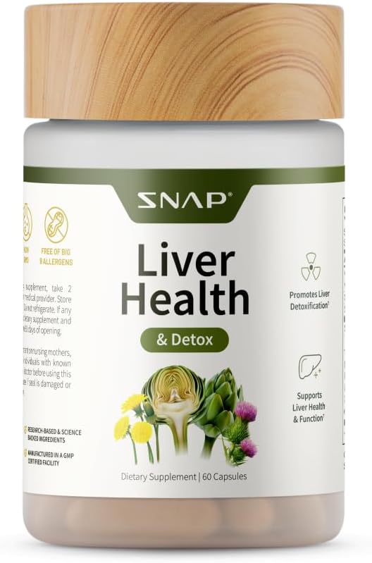 Snap Supplements Liver  Detox Support Supplement with Milk Thistle and Dandelion Leaf Extract Vitamins Herbs and Antioxidants Supplement for Liver Support and Digestive Health 60 Capsules - Image 1