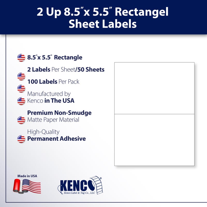 Kenco Premium White Address Shipping UPC Laser/Inkjet Labels Made in The USA (8.5" X 5.5" 100 Labels) - Image 2