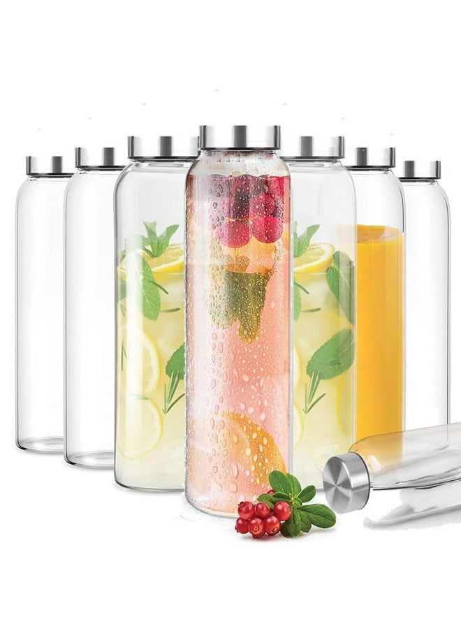 Brezzycloud Glass Fridge Water Bottle With Steel Cap | Leak Proof & Break-Proof - Detox Water Bottle Glass | Wide Mouth & Easy To Clean | Best Usage For Office/School/College | Set Of 8, 800Ml | Clear - Image 1