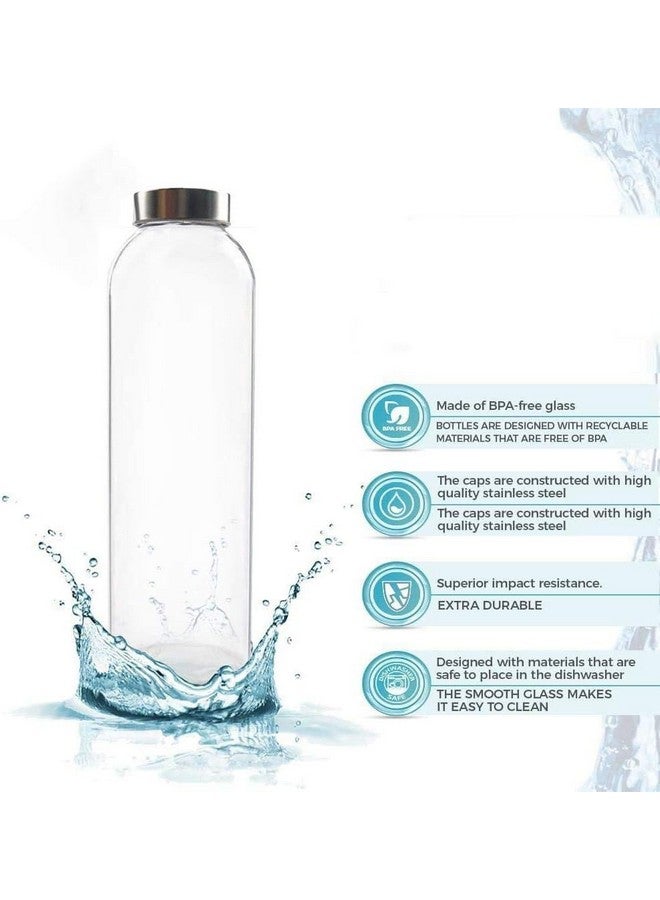 Brezzycloud Glass Fridge Water Bottle With Steel Cap | Leak Proof & Break-Proof - Detox Water Bottle Glass | Wide Mouth & Easy To Clean | Best Usage For Office/School/College | Set Of 8, 800Ml | Clear - Image 4
