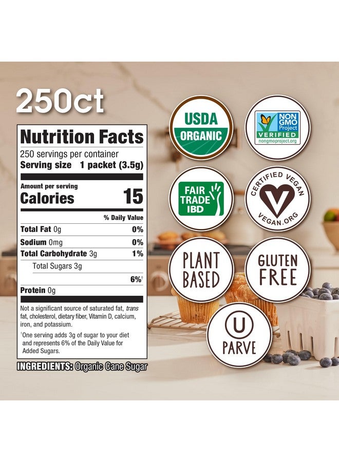 IN THE RAW Sugar In The Raw Organic Granulated White Premium Cane Sugar, No Added Flavors or erythritol, Pure Natural Sweetener, Hot & Cold Drinks, Coffee, Tea Vegan, Gluten-Free, Non-GMO, Bulk Sugar, 250 ct packets (1-Pack) - Image 4