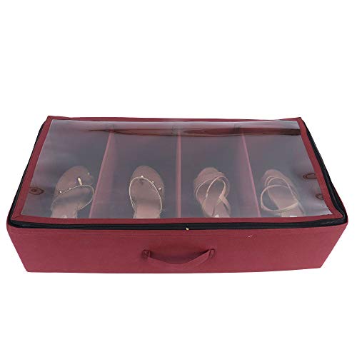 SHREY CREATION Under Bed Shoe Organizer, Fabric Shoe Storage Box with Clear Window, Zippered Footwear Organizer for Closet & Bedroom- (4 Pairs Maroon) - Image 4