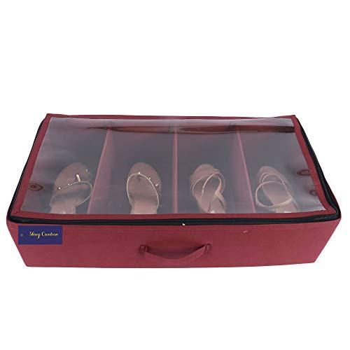 SHREY CREATION Under Bed Shoe Organizer, Fabric Shoe Storage Box with Clear Window, Zippered Footwear Organizer for Closet & Bedroom- (4 Pairs Maroon) - Image 1