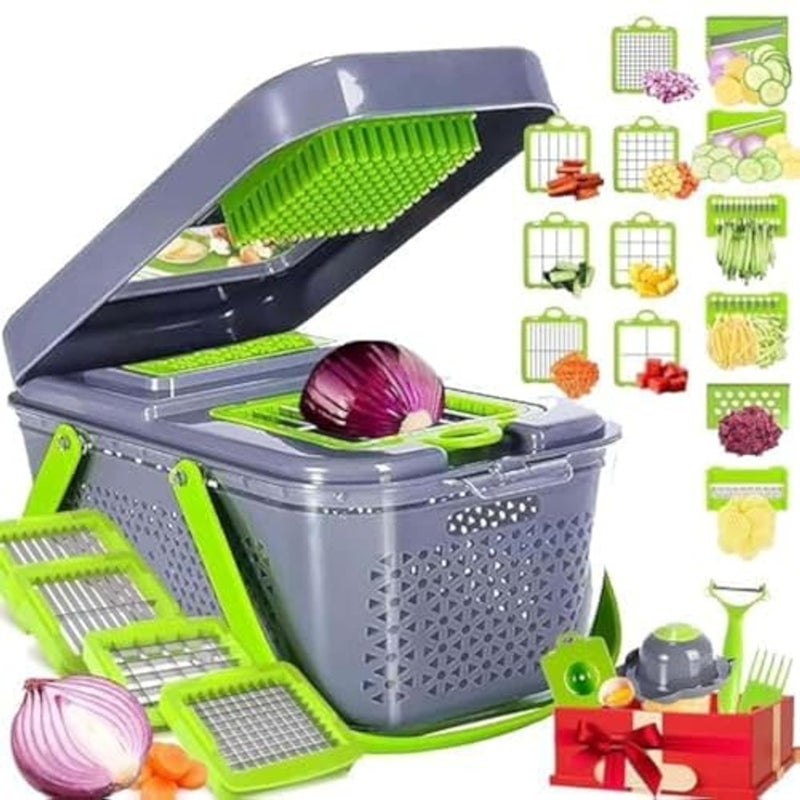 ALKAYAN 22 In 1 Professional Kitchen Mandolin Vegetable Cutter Manual Potato Cutter Vegetable Chopper Vegetable Slicer Mandoline Chopper Vegetables Short Potatoes Cuts Vegetables - Image 1