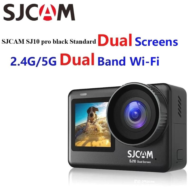 Sjcam Sj10 Pro Dual Screen 4K Action Camera, 30m Waterproof 5g/2.4g WiFi Anti-Shake Pre-Record Vlog, Black - Image 1