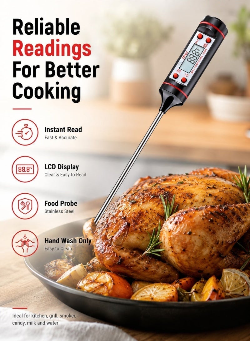 Leoxol Digital Cooking Thermometer 25cm | Instant Read LCD Food Probe | Hold Function Kitchen Thermometer | BBQ Grill Candy Milk Water Thermometer - Image 2