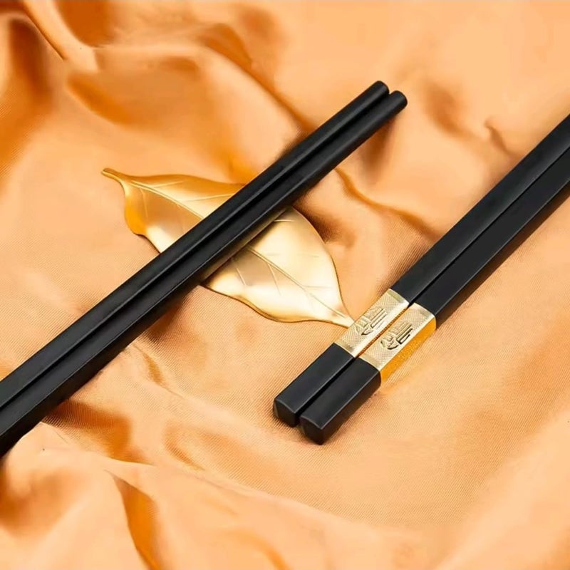 Premium Chopsticks, 24cm Black with Gold Accent, Non-Slip Asian Dining Utensils, 1 Pair Japanese Korean Chinese Style Utensils for Sushi & Noodles. - Image 2