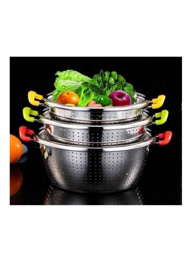 Stainless Steel Strainer Set with Silicone Handle – 3 Pieces - Image 3