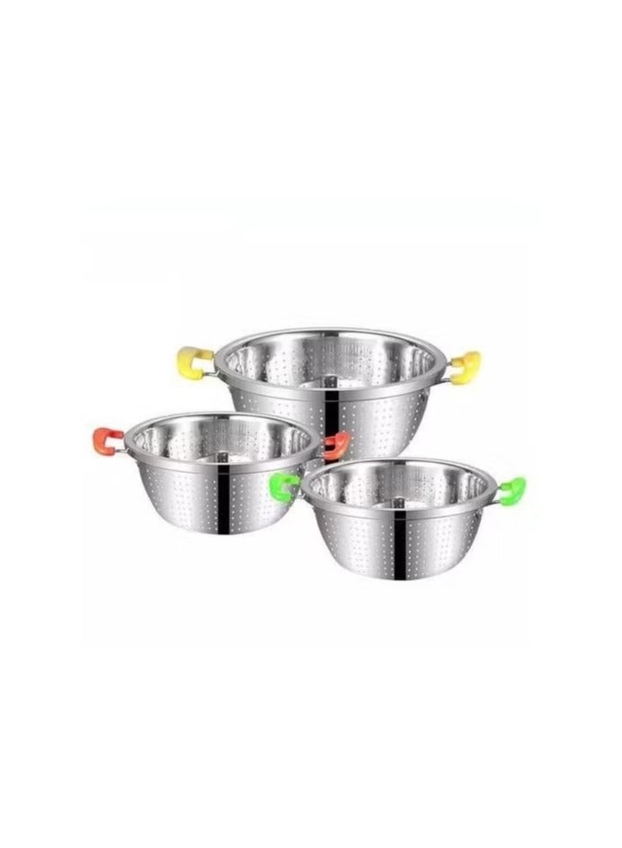 Stainless Steel Strainer Set with Silicone Handle – 3 Pieces - Image 2