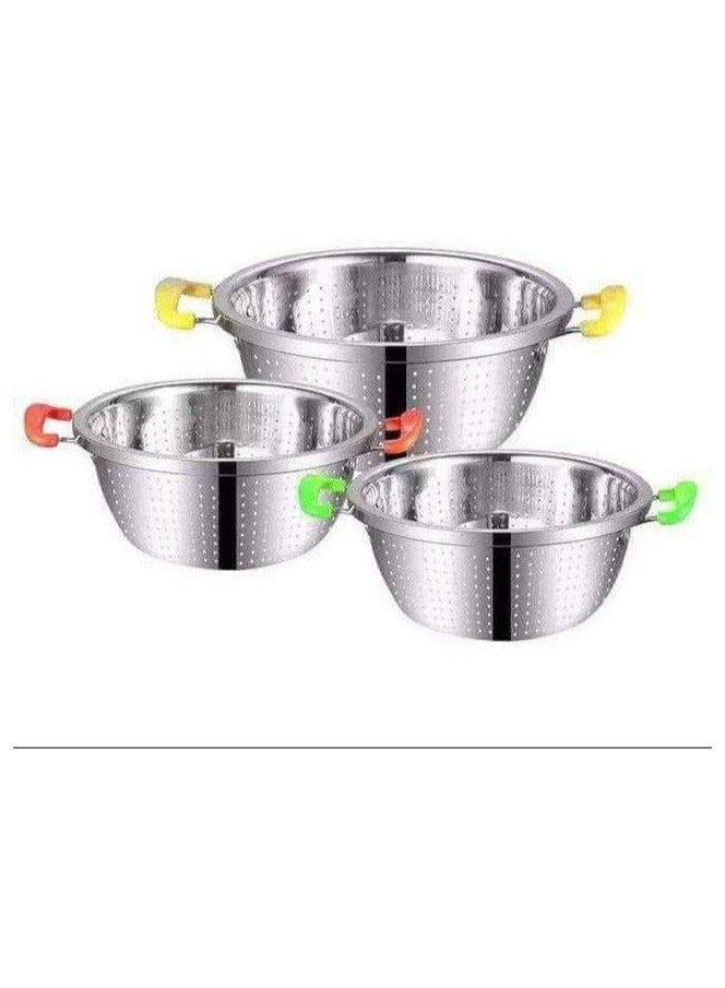 Stainless Steel Strainer Set with Silicone Handle – 3 Pieces - Image 1