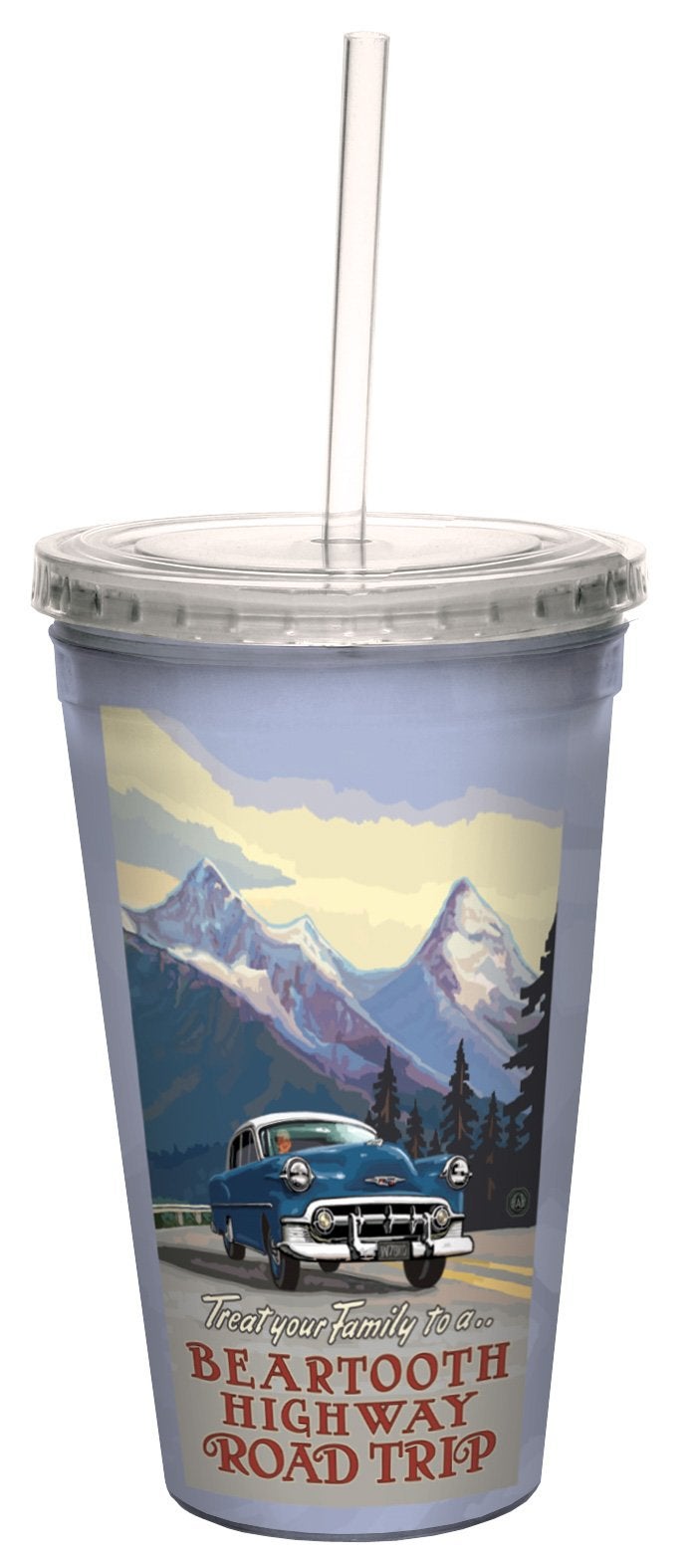 Tree-Free Greetings cc33113 Vintage Beartooth Highway Road Trip by Paul A. Lanquist Artful Traveler Double-Walled Cool Cup with Straw  16-Ounce