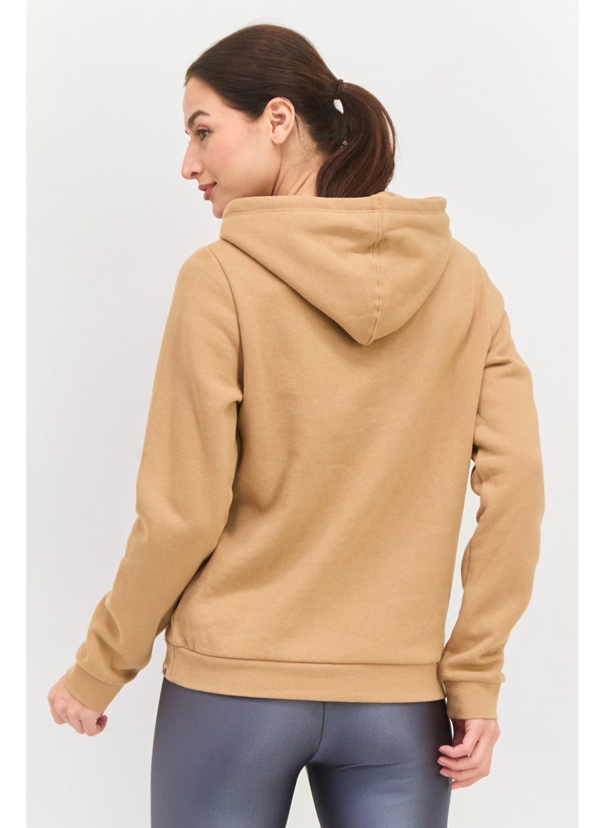 Hurley - Women Hooded Embroidered Logo Long Sleeves Sweatshirt, Beige - Image 1