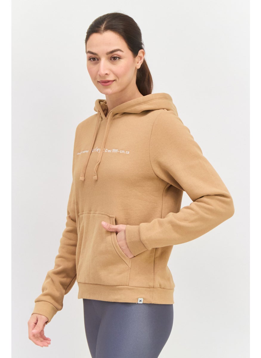 Hurley - Women Hooded Embroidered Logo Long Sleeves Sweatshirt, Beige - Image 1