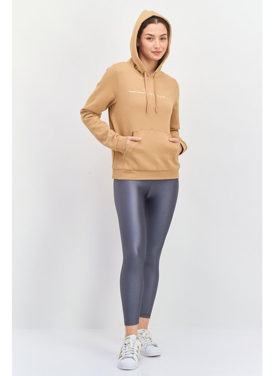 Hurley - Women Hooded Embroidered Logo Long Sleeves Sweatshirt, Beige - Image 1