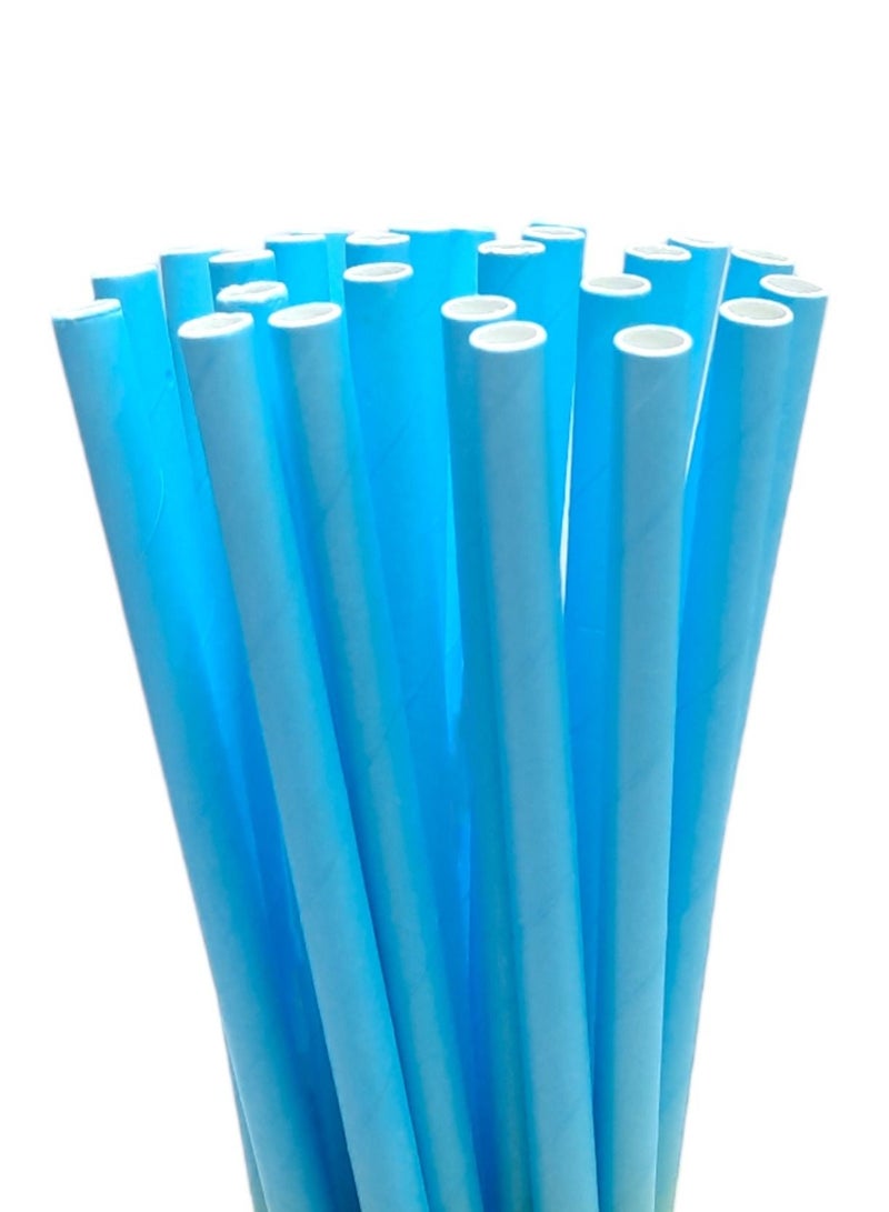 Party Time 25 Pieces Disposable Drinking Paper Straws 6mm Light Blue Color Party Tableware Supply - Image 2