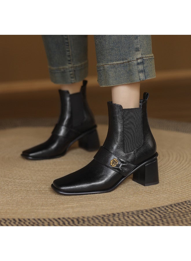 AME Retro Commuter Ankle Boots For Women Slip-on Fashion Boots With Square Toe And Chunky Heel - Image 2
