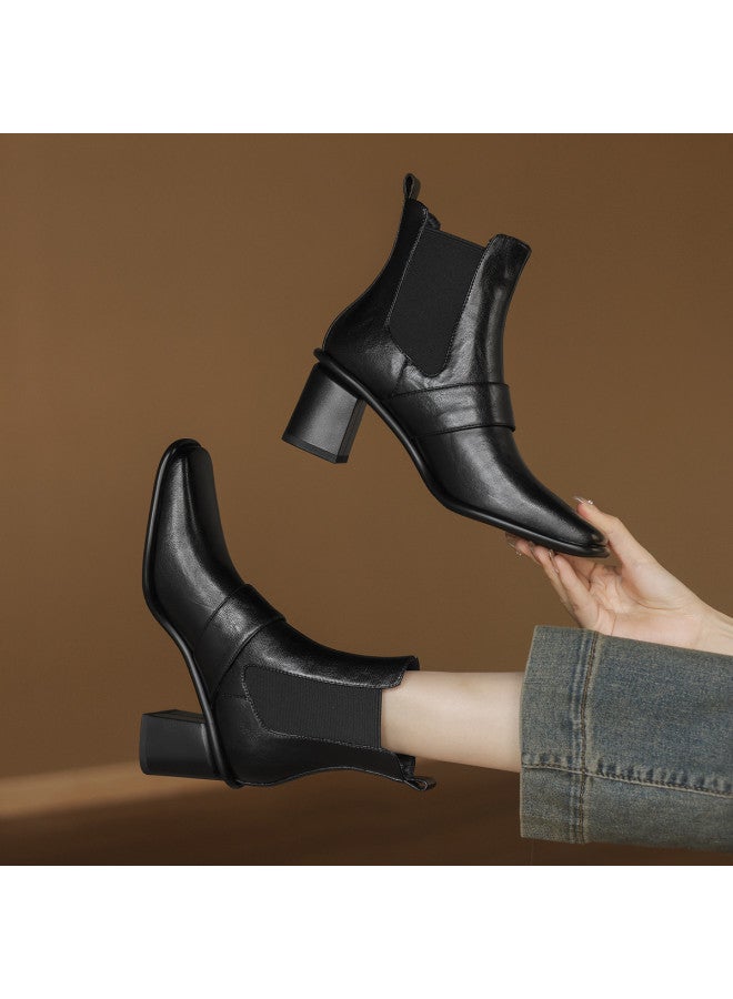 AME Retro Commuter Ankle Boots For Women Slip-on Fashion Boots With Square Toe And Chunky Heel - Image 3