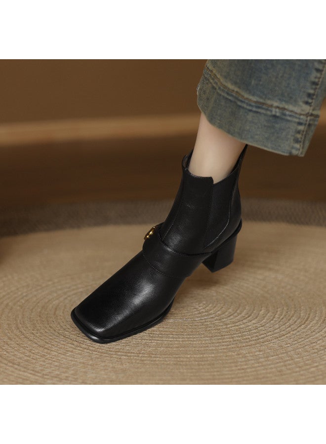 AME Retro Commuter Ankle Boots For Women Slip-on Fashion Boots With Square Toe And Chunky Heel - Image 5