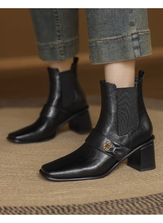 AME Retro Commuter Ankle Boots For Women Slip-on Fashion Boots With Square Toe And Chunky Heel - Image 1