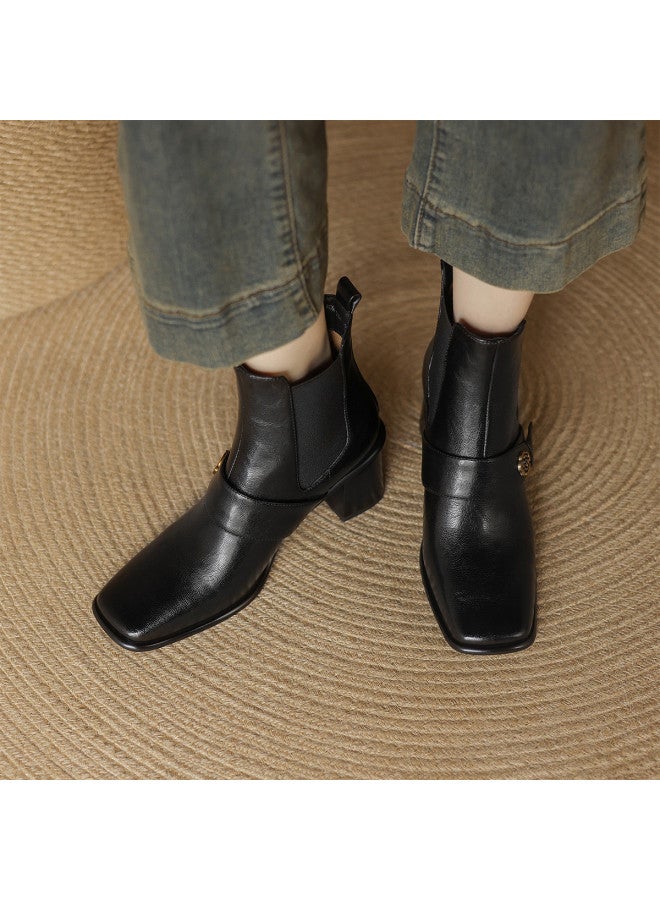 AME Retro Commuter Ankle Boots For Women Slip-on Fashion Boots With Square Toe And Chunky Heel - Image 4