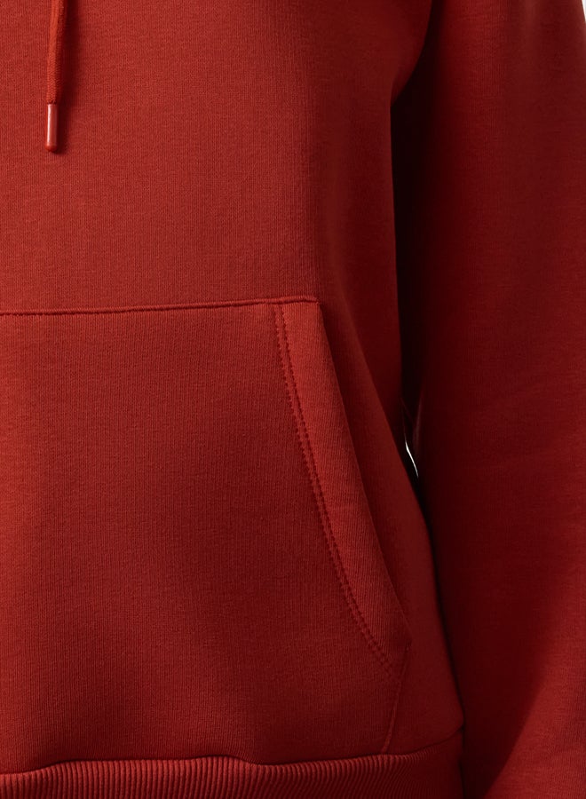 trendyol Fleece Brick Color Oversize Hooded Knitted Sweatshirt - Image 3