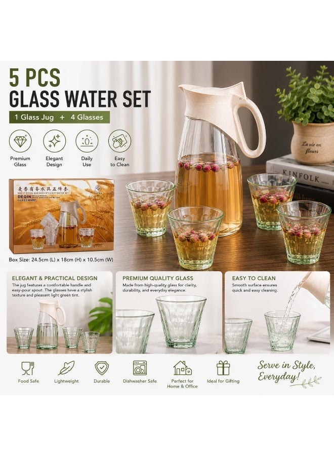 DEQIN 5 piece of Premium Glass Jug and Glass Set Dinnerware Tableware Light Green Glasses For Gifting Housewarming, birthday - Image 2