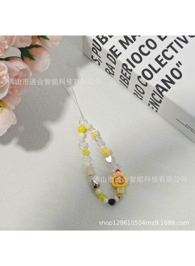 NIBEMINENT Beaded Phone Lanyard, Anti Lost Removable Wrist Strap, Cute Cartoon Bracelet Pendant, Phone Keychain Lanyard