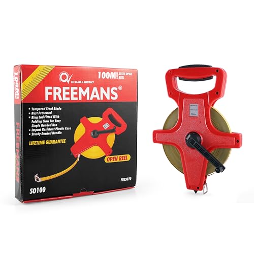 FREEMANS SO100 Steel Open Reel 100m:13mm Measuring Tape With Unbreakable ABS case || Dura Coat Tape Blade || Durable Winding Handle For Easy Retraction, Protruding Marker and Steel End Hook - Image 2