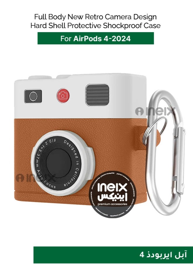 INEIX - Full Body New Retro Camera Design Hard Shell Protective Shockproof Case for Airpod Pro 4-2024-Brown/White - Image 1