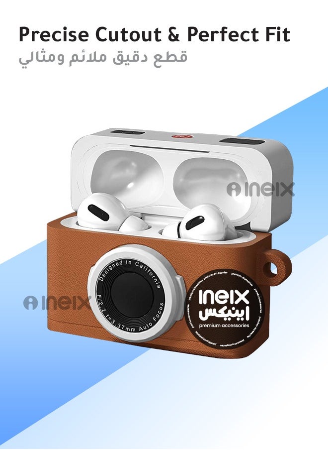 INEIX - Full Body New Retro Camera Design Hard Shell Protective Shockproof Case for Airpod Pro 4-2024-Brown/White - Image 1