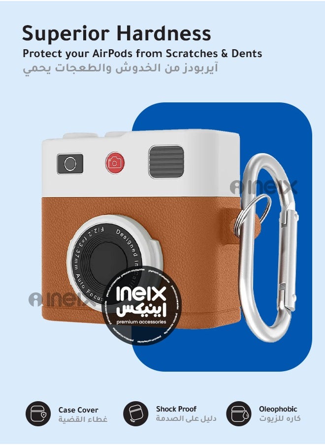 INEIX - Full Body New Retro Camera Design Hard Shell Protective Shockproof Case for Airpod Pro 4-2024-Brown/White - Image 1