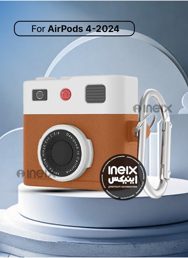 INEIX - Full Body New Retro Camera Design Hard Shell Protective Shockproof Case for Airpod Pro 4-2024-Brown/White - Image 1