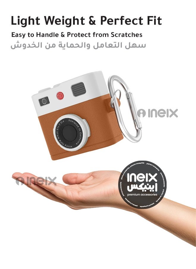 INEIX - Full Body New Retro Camera Design Hard Shell Protective Shockproof Case for Airpod Pro 4-2024-Brown/White - Image 1