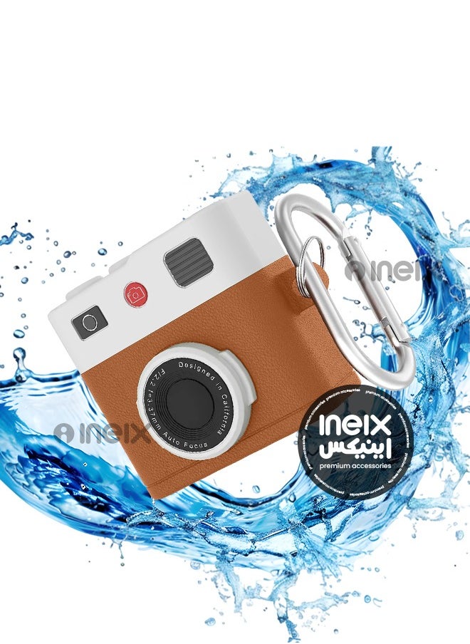 INEIX - Full Body New Retro Camera Design Hard Shell Protective Shockproof Case for Airpod Pro 4-2024-Brown/White - Image 1