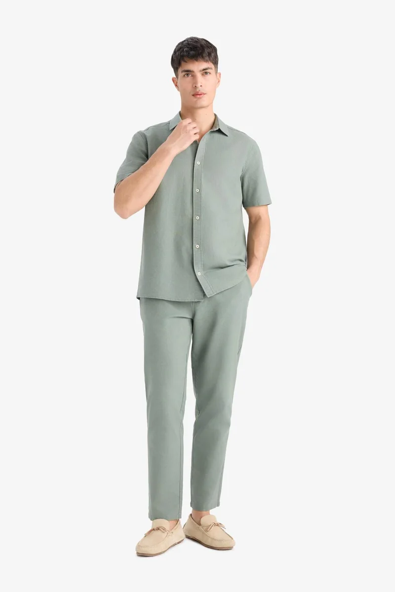 Cotton Slim Fit Elastic Waist Linen Look Jogger Pants