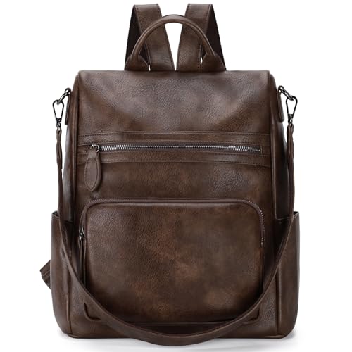 RAVUO Anti Theft Backpack Purse for Women, PU Leather Designer Convertible Shoulder Bag Three Ways to Carry Coffee - Image 1