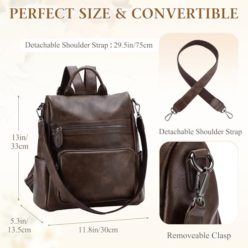 RAVUO Anti Theft Backpack Purse for Women, PU Leather Designer Convertible Shoulder Bag Three Ways to Carry Coffee - Image 2