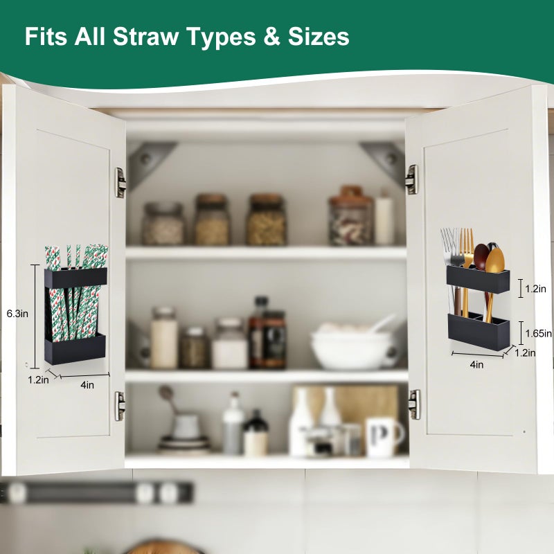 BERBAM 2 PACK Small Acrylic Straw Holder for Cabinet Doorsï¼ŒStraw Organizer Storage with Most Sizesï¼ŒMulti-Function Kitchen Accessories Container with Adhesive Round Pads(whtie) - Image 2