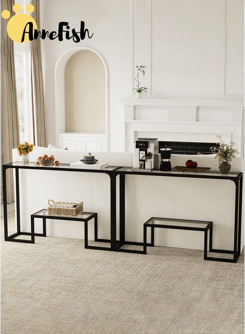AnneFish 120*30*80cm 3Tier Tempered Glass Tabletop Console Table Sofa Table with Storage Shelf and Entryway Table for Couch Hallway Entrance Living Room - Image 4